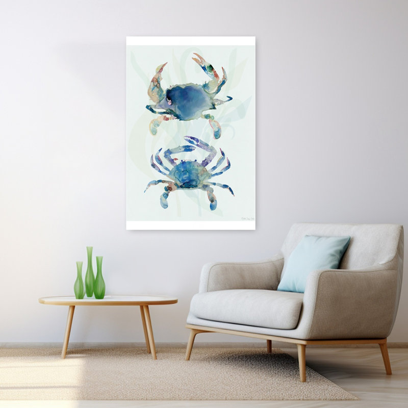 Duo crabe bleu abstrait art côtier tropical, H 48 po x l 32 po