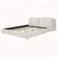 Très grand lit plateforme tapissier avec deux coussins amovibles, tissu Boucle, blanc