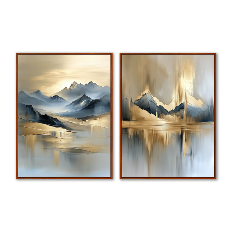 Montagnes dans Last Light I - Grand tableau mural en 2 parties, 32" H x 48" W, Brown Floater Framed