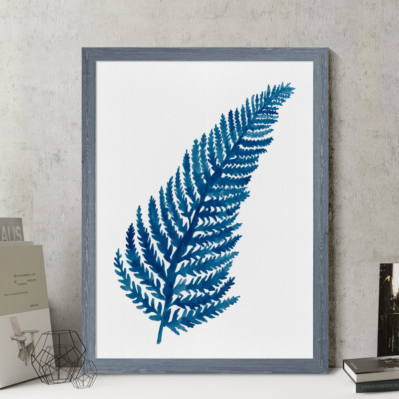 Indigo botanica iv-reproduction d’art encadrée, Toile avec cadre gris, H 32 po x l 44 po x P 1,3 po