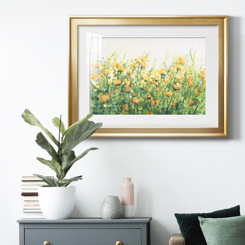 «Garden In Bloom IV», toile encadrée de qualité supérieure - prête à être accrochée, Cadre doré, Blanc