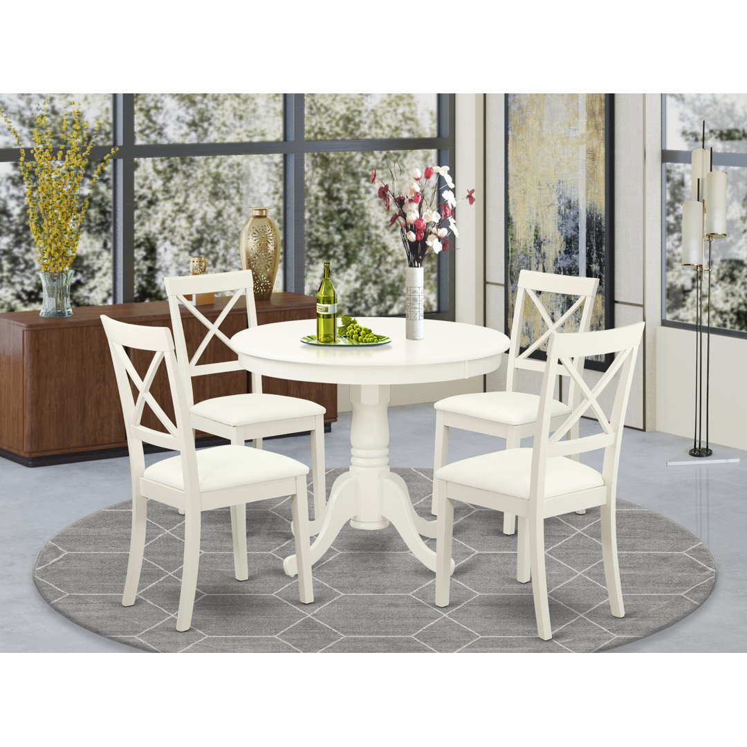 Steadman 4 - Person Solid Wood Solid Wood Top Pedestal Dining Set Charlton Home® 