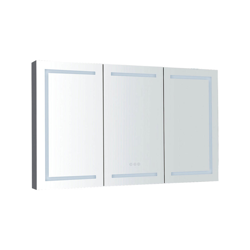 Armoire à pharmacie 60 po x 36 po à DEL avec miroir, douilles et tablettes en verre réglables, à intensité variable, anti-buée