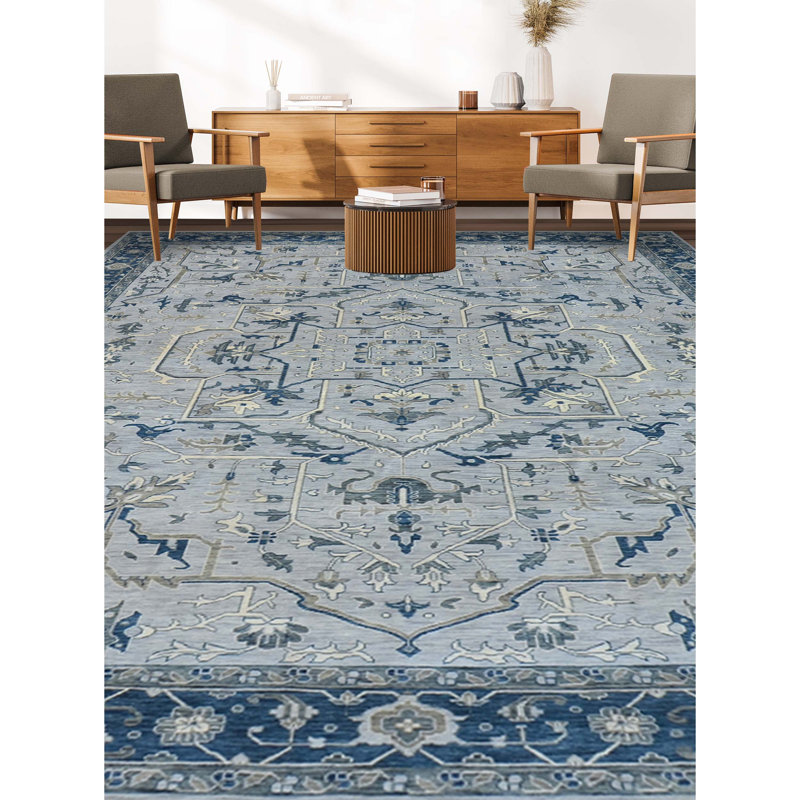 Wool Oriental Area Rug in Blue, Rectangle 5' x 7'