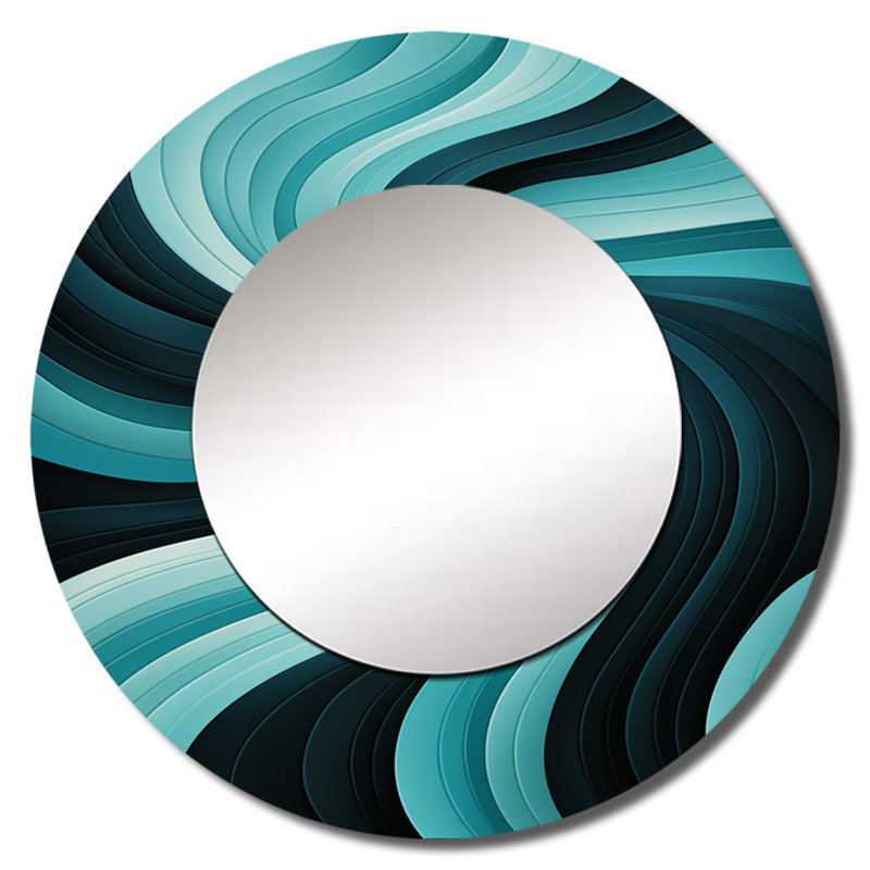 Turquoise noir Opt Art In - Op Art miroir mural décoratif, grand miroir rond turquoise, 36 po x 36 po