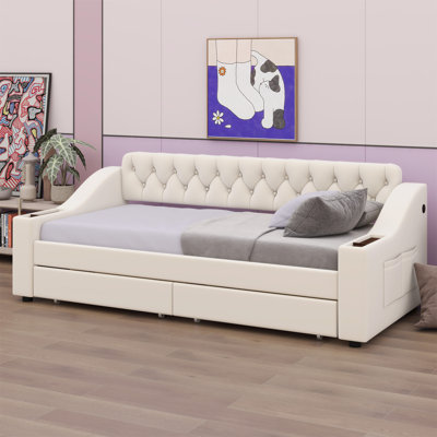 Upholstered Daybed With Storage Armrests And USB Port