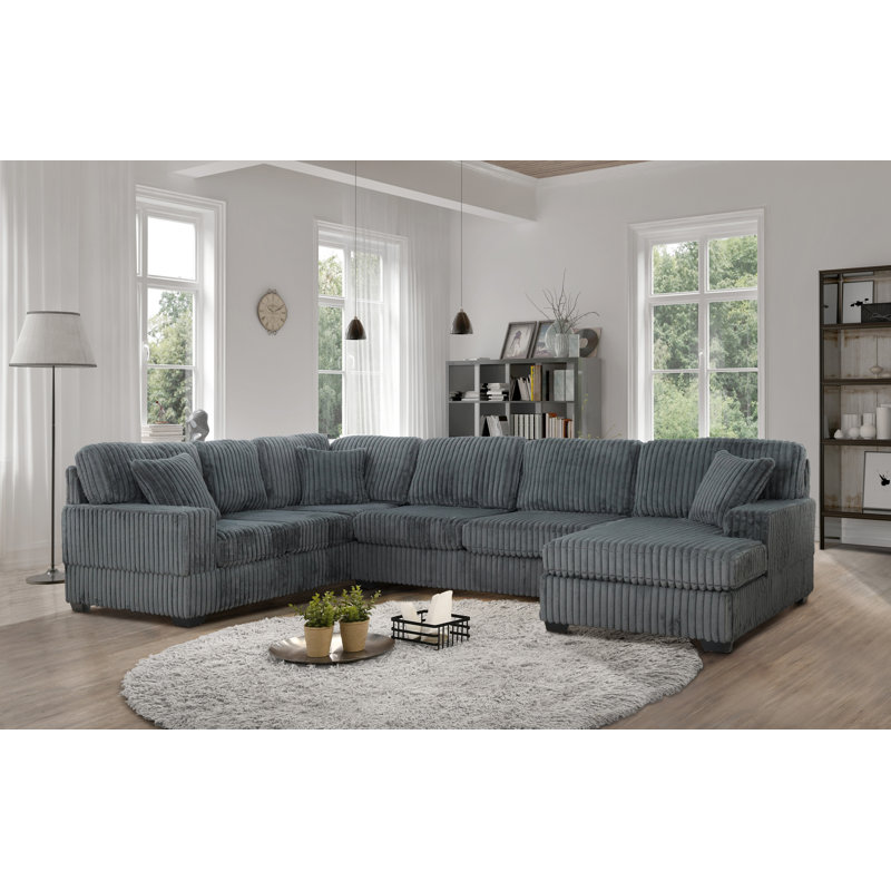 Canapé modulaire réversible en velours côtelé 3 pièces 142 po TITAN, Velours côtelé gris