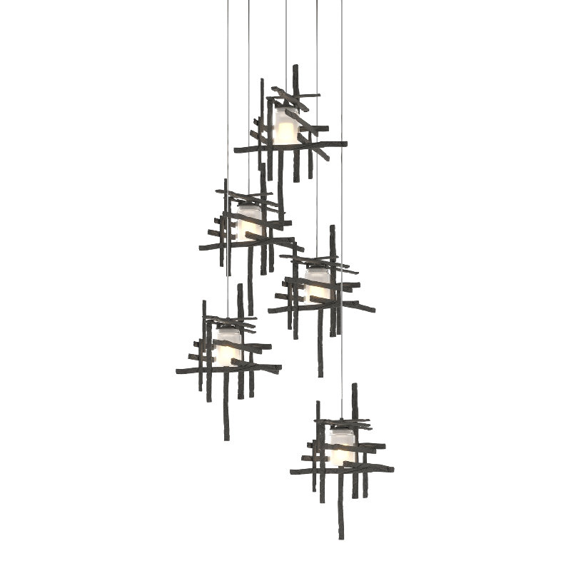Tura 5 - Light Cluster Pendant, 50" - 80", Natural Iron, Seeded Clear