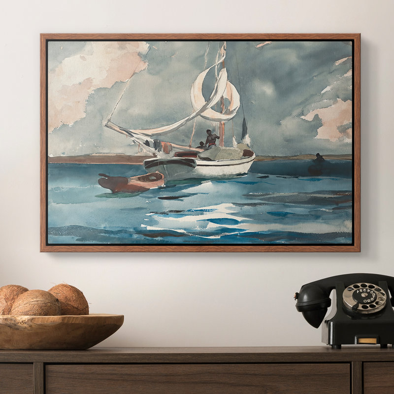Sloop, Nassau, 1899 - Winslow Homer, toile tendue avec châssis Homer, 16 x 24, Noyer