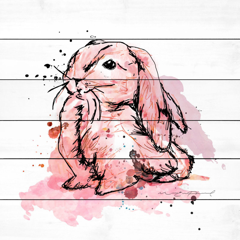 «Lapin Corail», reproduction sur bois blanc, H 24 po x l 24 po
