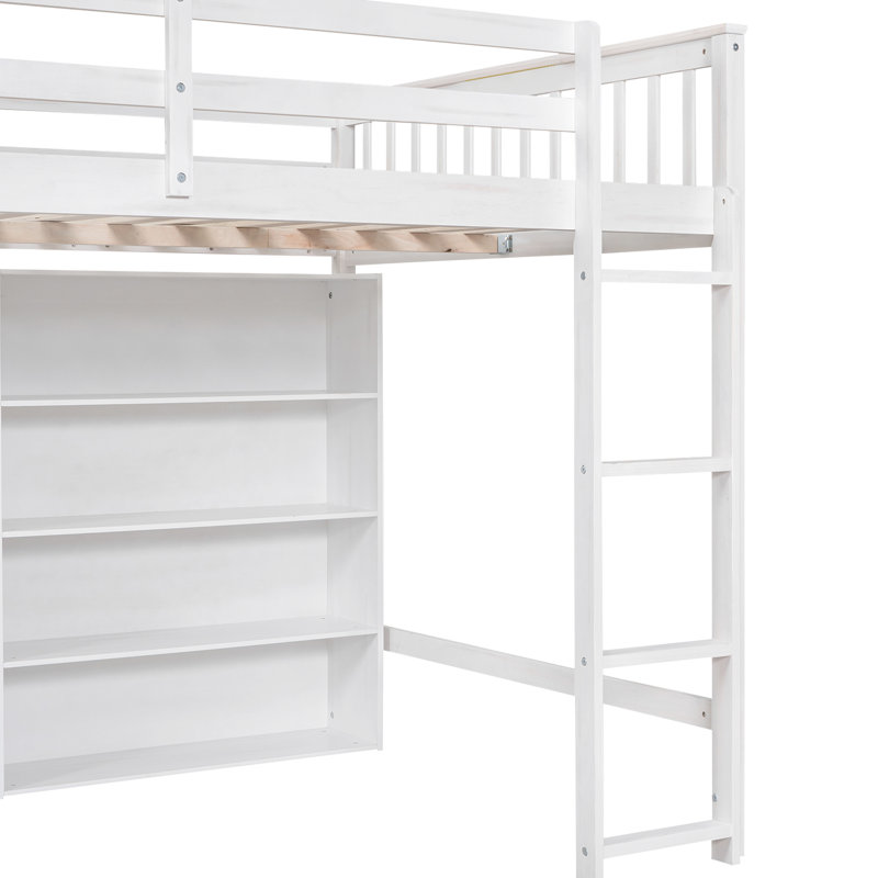 Lit mezzanine avec 8 tablettes et blanc - Organisez votre chambre à coucher facilement, Blanc