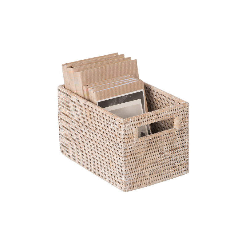 Beachcrest Home™ Everard Rattan Basket, White Wash