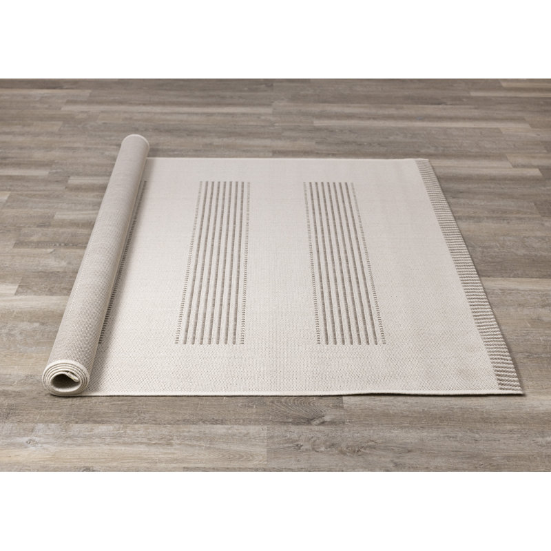 Ardina Striped Cream Beige Indoor/Outdoor Area Rug, Rectangle 6'7" x 9'6"