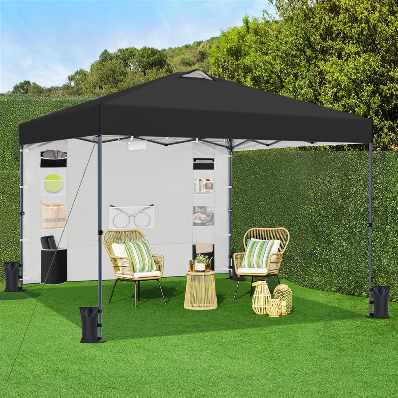10x10FT Pop-up Canopy Tent with Sidewall and Sandbags, Black