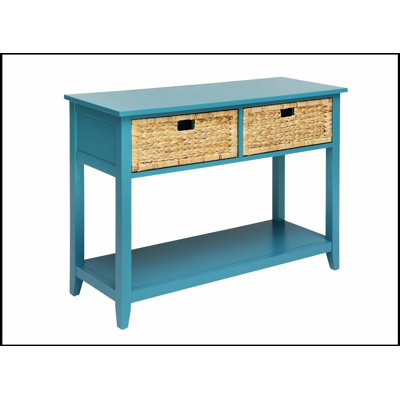 Console Flavius sarcelle avec tiroirs et tablettes spacieux pour un décor moderne et traditionnel