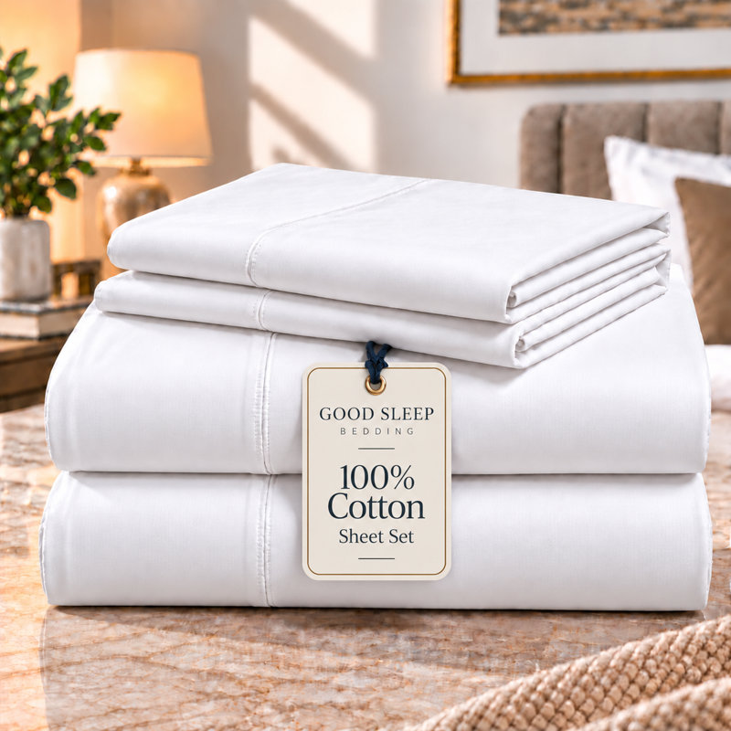 100% Cotton 800 Thread Count Full Size 4-Piece Sheet Set, White, Full, White