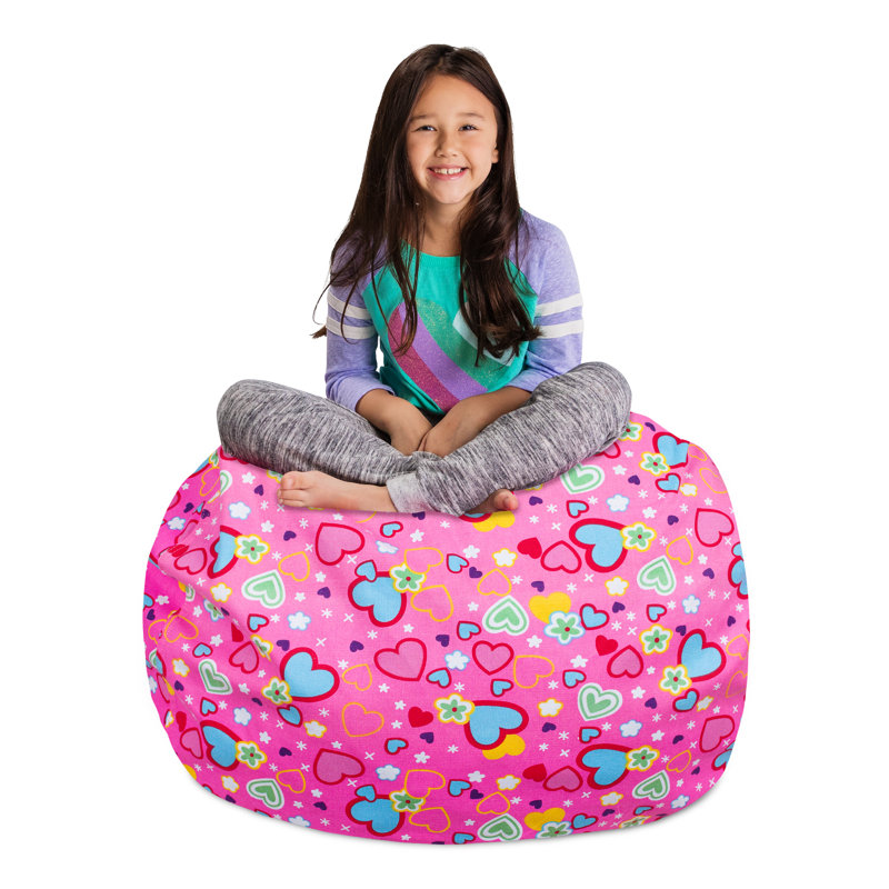 Housse pour fauteuil à billes Kids, Toile - cœurs multicolores sur fond rose, Grand - 38 po