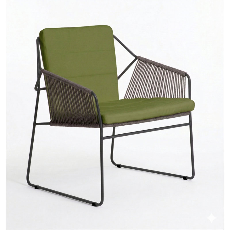 Sandur Outdoor Lounge Chair, Taupe Rope/Anthracite Frame, Canvas Lichen