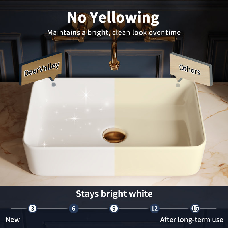 DeerValley 505 x 340 x 110mm Ceramic Rectangular Countertop Basin Bathroom Sink, White
