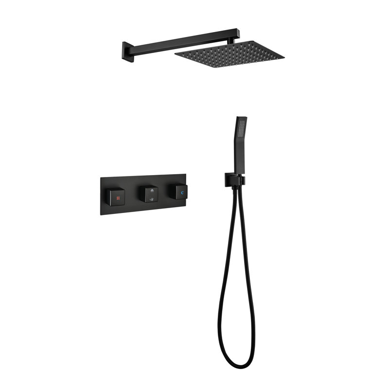 Matte Black Brass Shower Faucet - 10 Inch Rainfall Head & Handheld , Luxury Bathroom Rain Mixer, , Self-Cleaning Nozzle For Smooth Water Flow, American Standard Pipe Compatible, Rough-In Valve