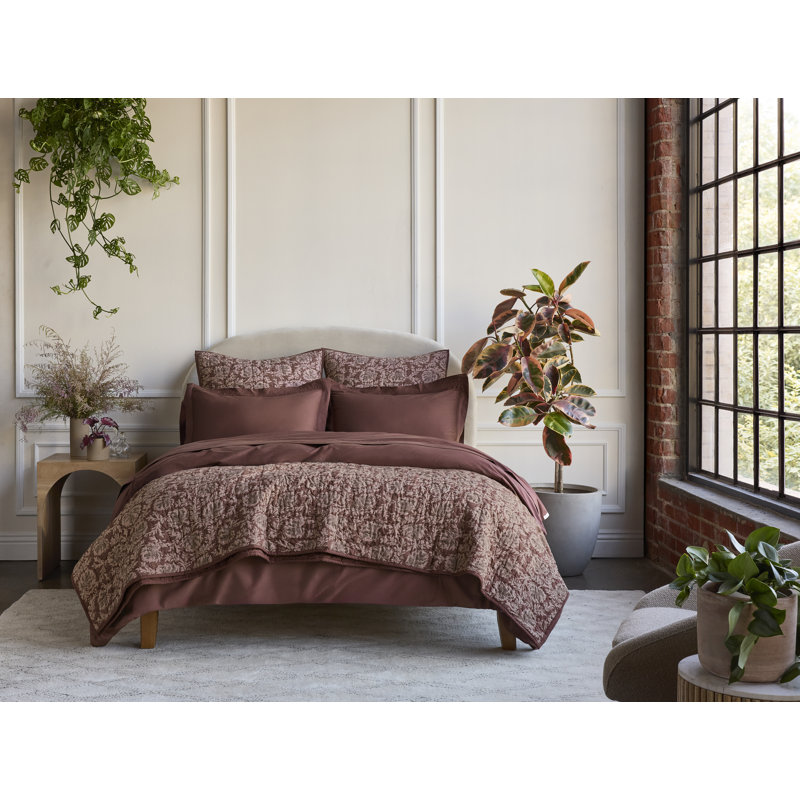 Robles Handstitched Organic 100% Cotton Percale Quilt, King Quilt, Fawn w/Juniper
