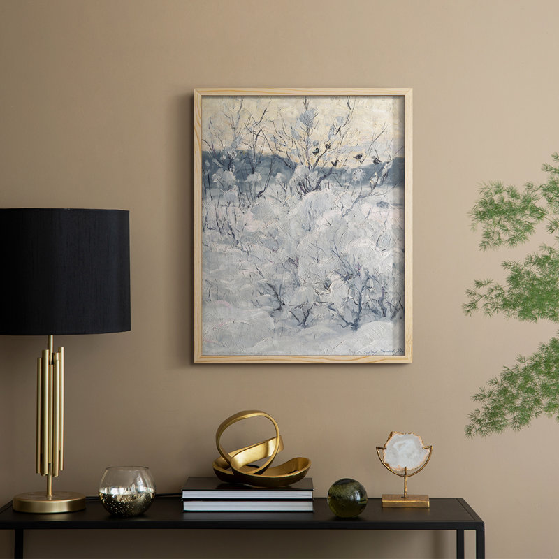 Imprimé floral rétro CCLXVI, reproduction encadrée - bois massif, Naturel, H 21 po x l 17 po