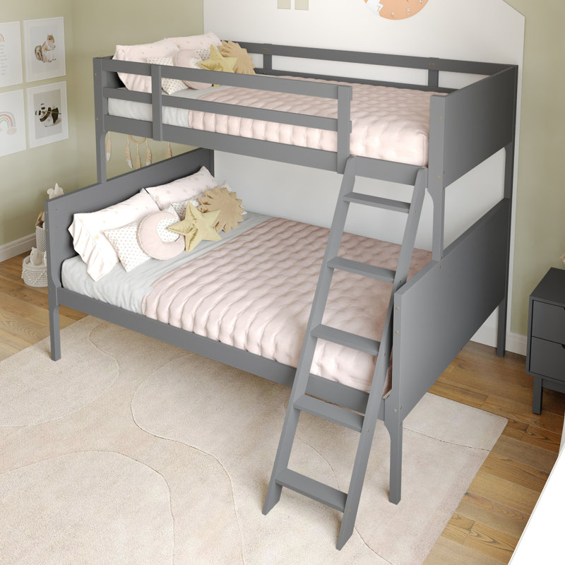 Cadre de lit superposé convertible en bois massif pour enfants avec échelle, sans sommier, Gris, Simple sur double
