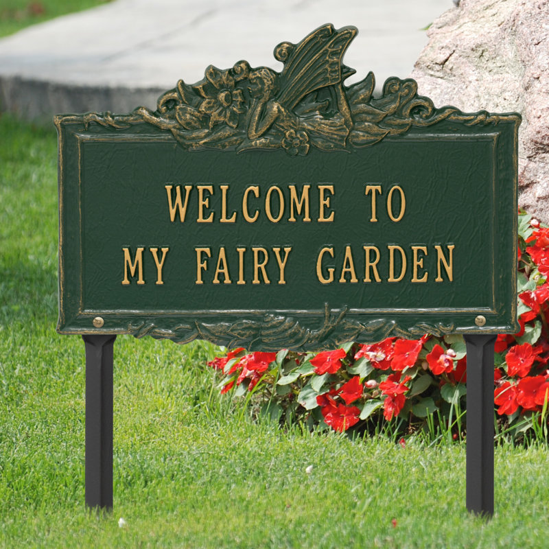 Welcome to My Fairy Garden Sign, Green/Gold
