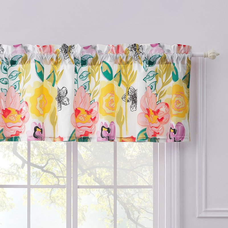 Greenland Home Fashions Watercolor Dream White Window Valance – 19" H Lined Polyester Curtain With 3" Rod Pocket And 2" Header, 84" W