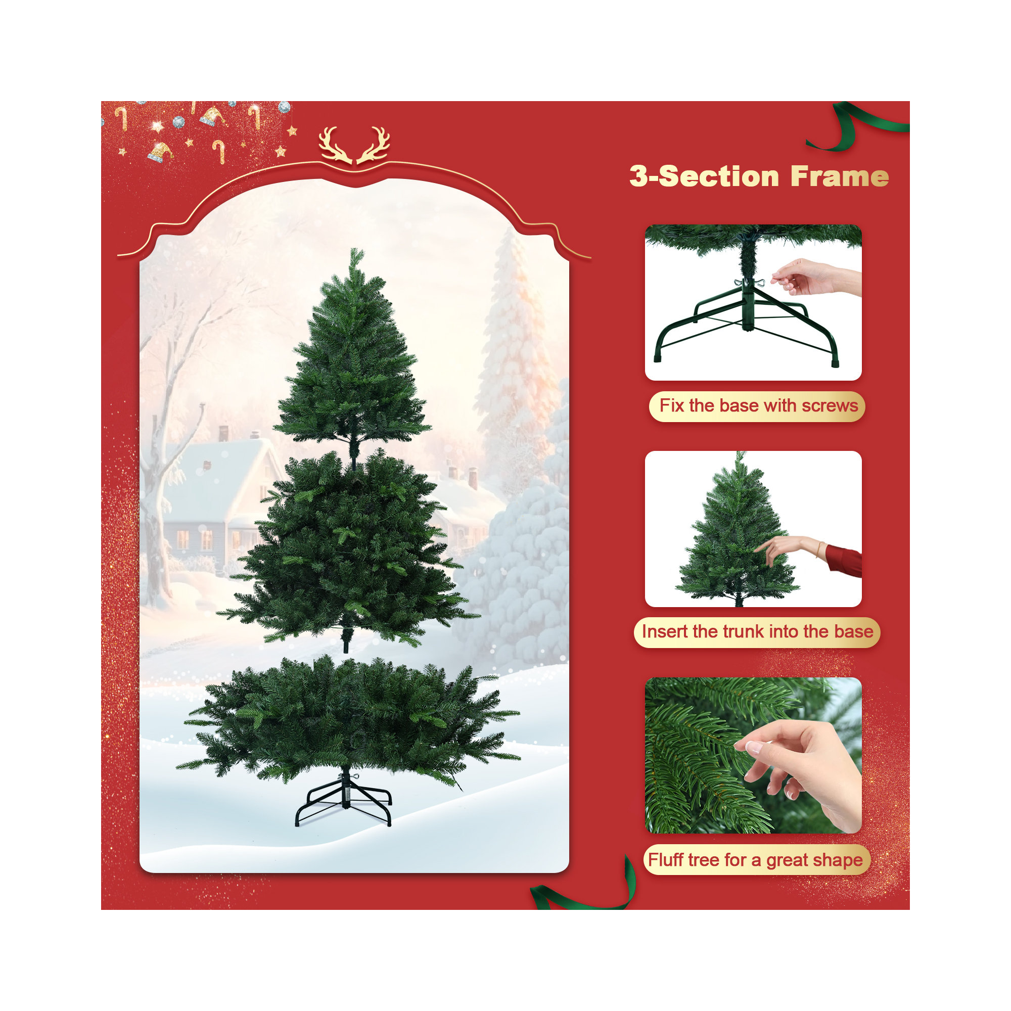 Lighted Artificial Christmas Tree - Stand Included, 7'