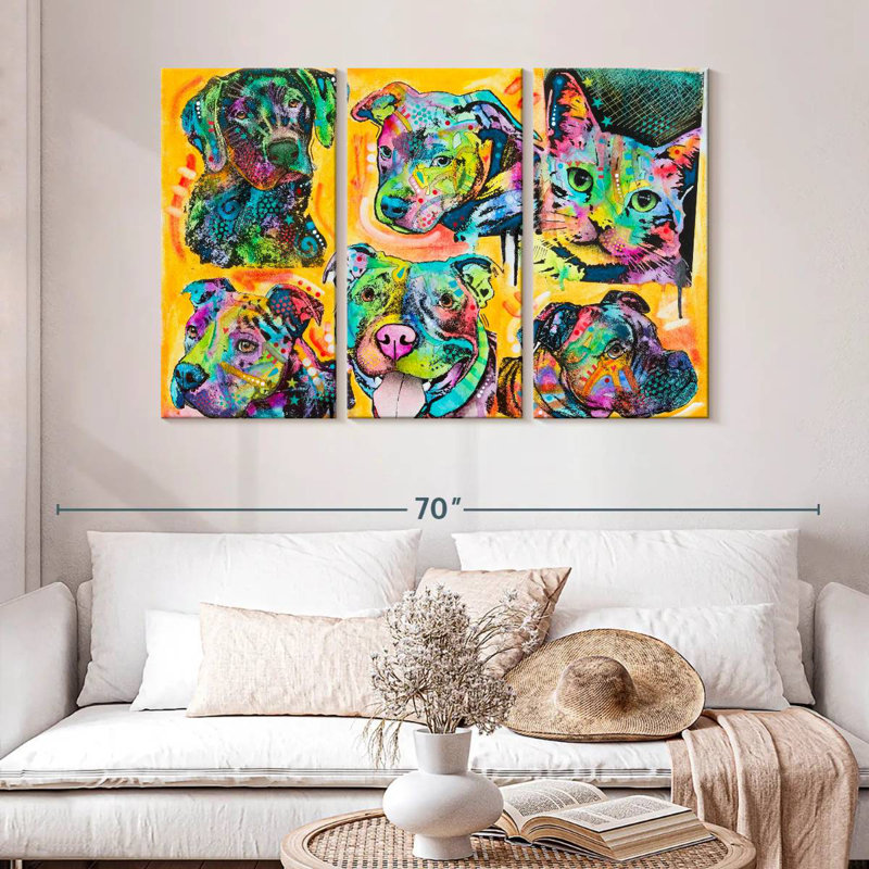 Brampt 5 Dogs And A Cat, 32" H x 50" W