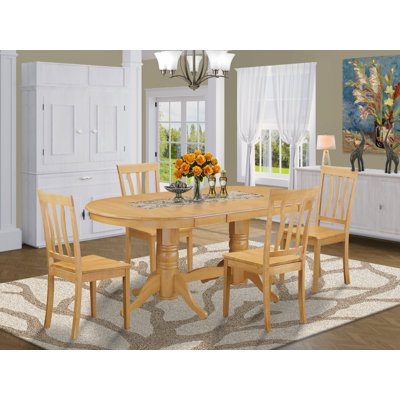 5 Piece Dining Set Includes an Oval Dining Table with Butterfly Leaf and 4 Kitchen Chairs, Oak