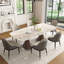 Table de salle à manger rectangulaire de style moderne du milieu du siècle, grande taille (94 po), en pierre frittée brillante, avec double pied central et chaises rembourrées (6/8/10/12 personnes).-558878404-558878393-558878392