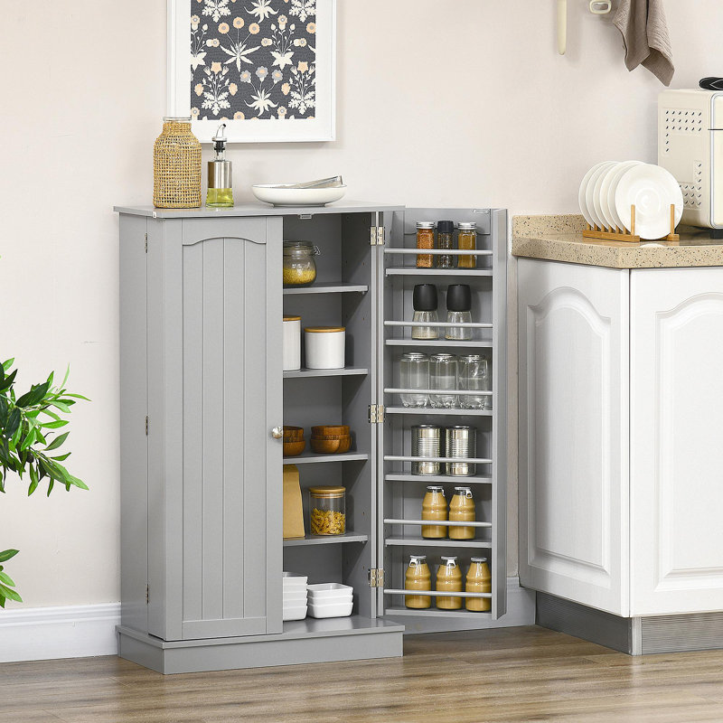 41" Kitchen Pantry Storage Cabinet, Freestanding Kitchen Cabinet With 12 Door Shelves, Double Doors, 5-Tier Shelving And Adjustable Shelves, Paper Gray