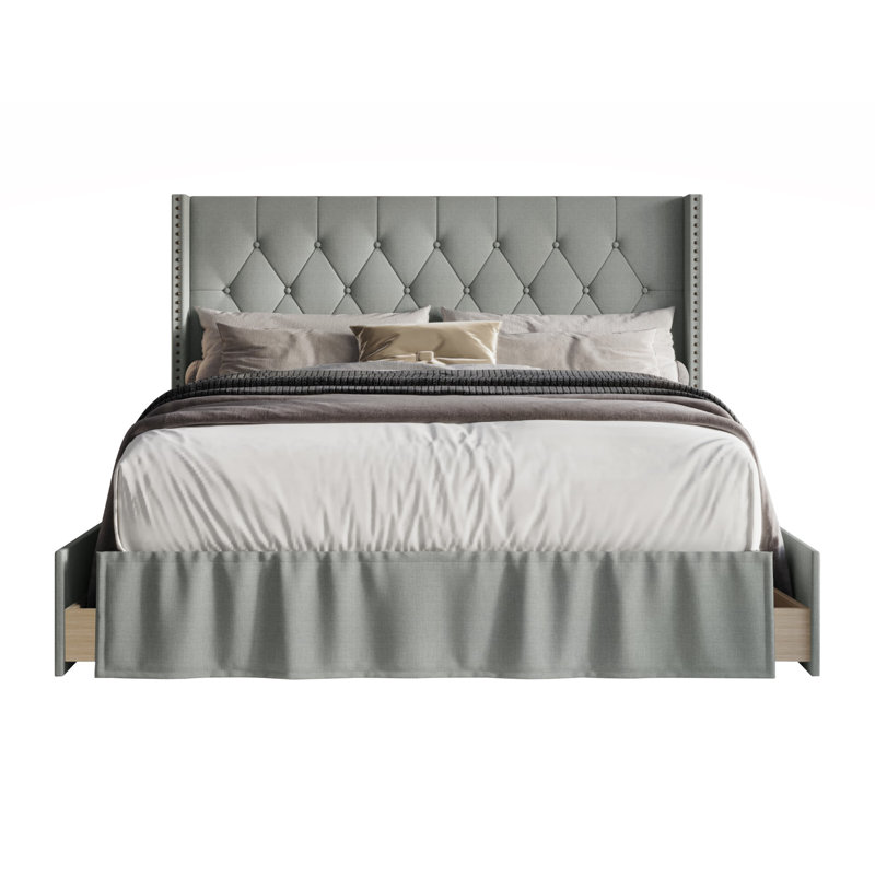 Lit de rangement capitonné Javionte, Complète, Beige