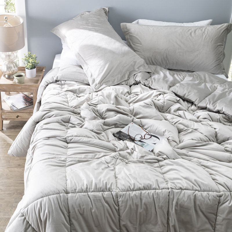 Ensemble d'édredon surdimensionné en velours Cuz I'm Cozy, Édredon pour lit simple TG + 1 taie décorative, Gris clair