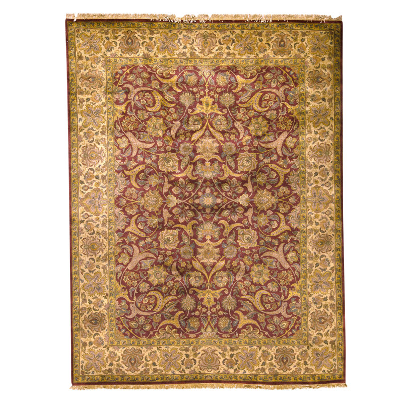 Hand Knotted Wool Area Rug in Red And Ivory