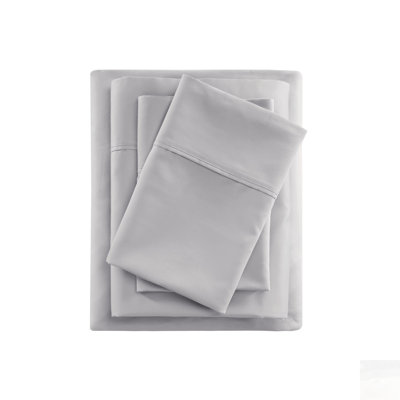 Ensemble de draps 4 pièces en mélange de coton rafraîchissant, gris, évacuant l'humidité pour un sommeil confortable