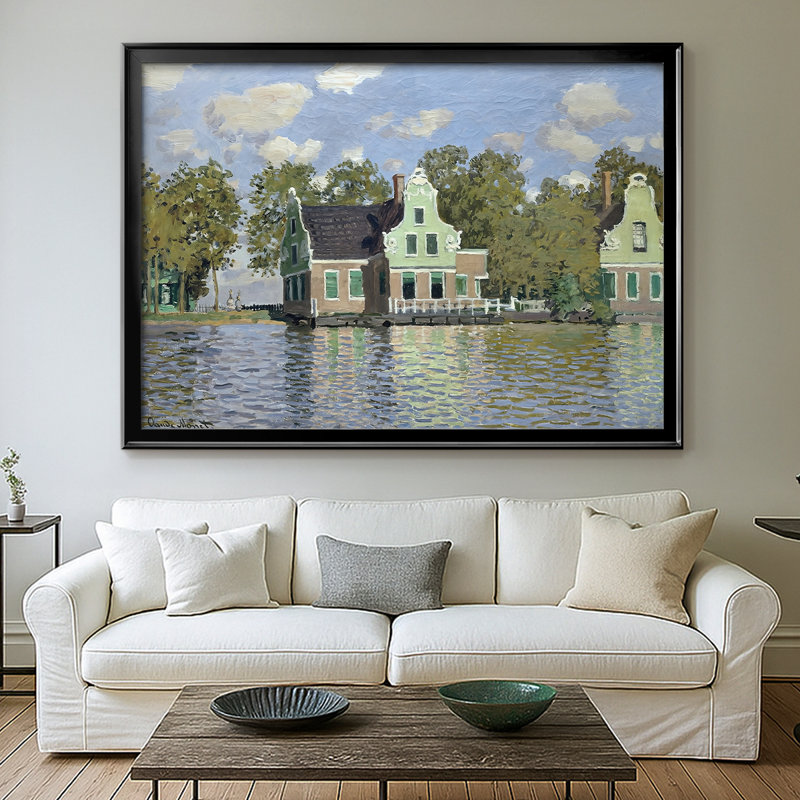Maisons sur le Achterzaan - Claude Monet - Toile tendue avec châssis, 1871, 30 x 5 x 42,5, Toile avec cadre, Noir