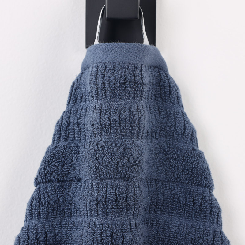 Mika Smart Twist Viscose Cotton Blend Medium Weight Solid Textured Ribbed Bath Towels, Navy Blue