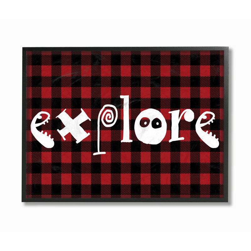 « explore », impression sur motif écossais, H 11 po x l 14 po, Cadre noir