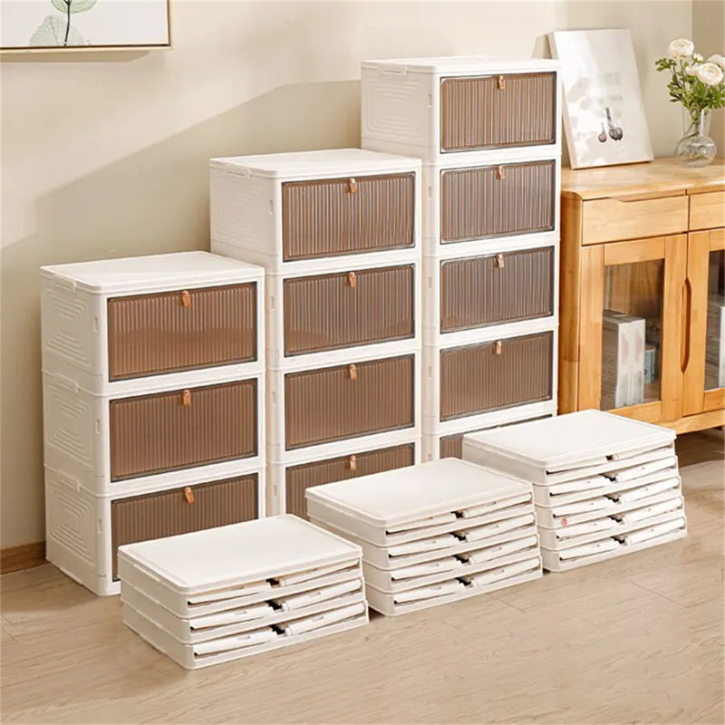 Boîte à chaussures pliante empilable 1Pc - Armoire de rangement à installation gratuite - Organisateur de bas en plastique pliable (3 couches)