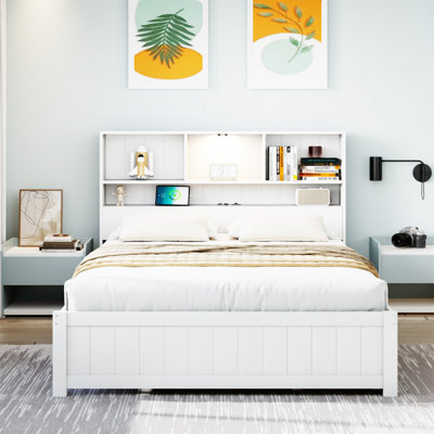 Wood Platform Bed With Bookcase Headboard by Alcott Hill