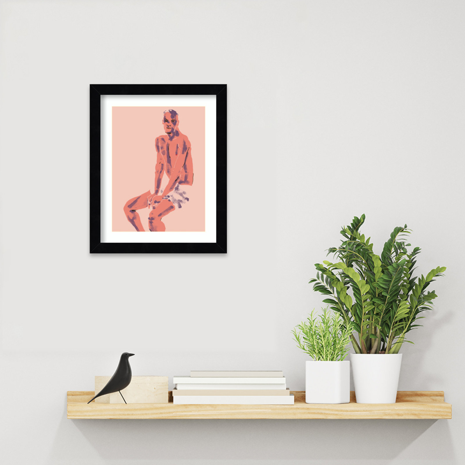 A Man Posing by Francesco Gulina Wood Framed Wall Art Print, 13" H x 11" W, Black