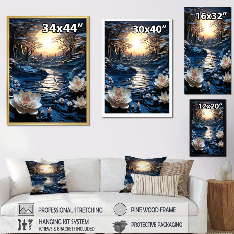 " Winters Reflection Papercut III ", 44" H x 34" W x 1.5" D, Gold Floater Framed