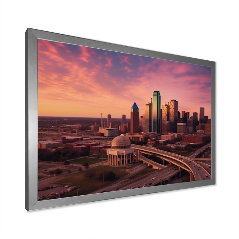 Dallas Perspectives I - Dallas, art mural, H 16 po x l 32 po x P 1 po, Cadre photo argenté