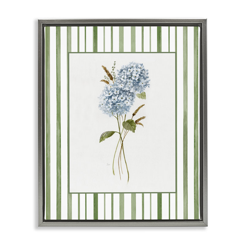 Cadre flottant bleu hortensia et blé séché, design par Nan, Cadre flottant gris lustré, H 31 po x l 25 po