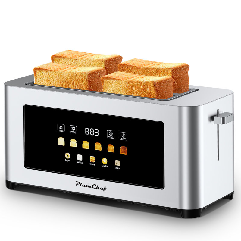 Grille-pain à 4 tranches en acier inoxydable tactile numérique, fentes très larges de 1,5 po, 6 niveaux de brunissement, affichage du compte à rebours à DEL, annulation du réchauffage du dégivrage, pour muffin Bagel Waffle
