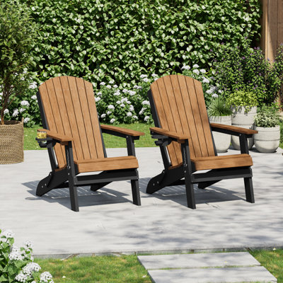 Chaise Adirondack pliante en PEHD avec design ergonomique et porte-gobelet, chaise Adirondack robuste pour patio, piscine et cour