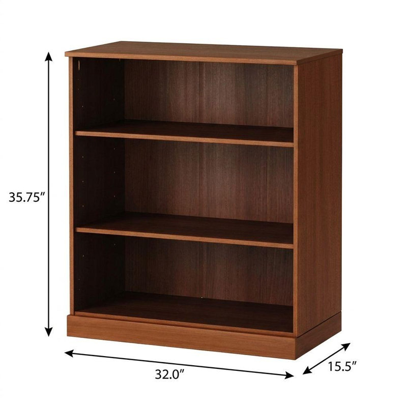 36" Brown Solid Wood Adjustable Three Tier Library Bookcase